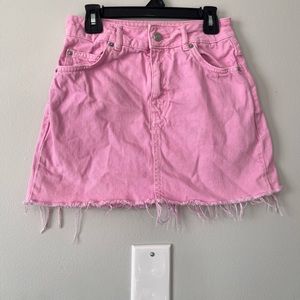 Pink Jean mini skirt.